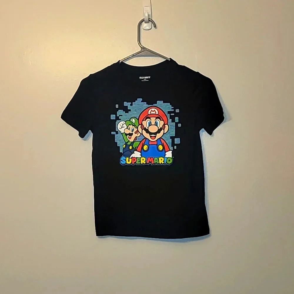 **4/$20 TEES**Old Navy Super Mario and Luigi short sleeve tee black LOT-A